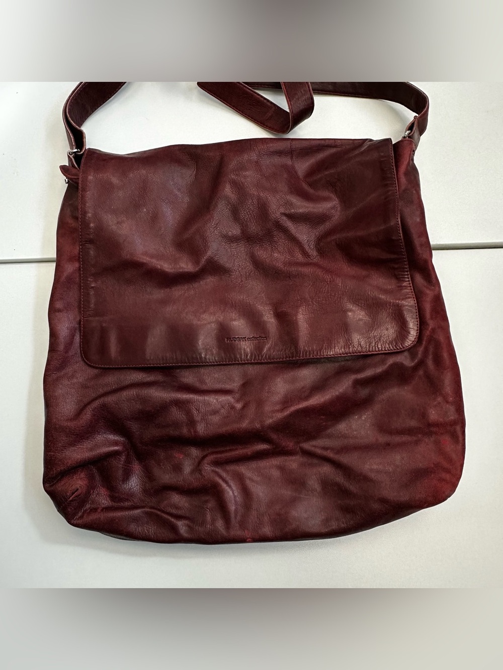 RUDSAK Collection Burgundy Leather Crossbody Shoulder Bag Distressed